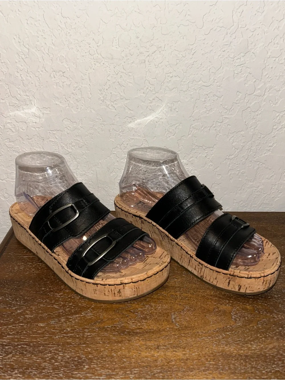 Born Double Wide Strap Slip On Chunky Platform Leather Cork Sandal Shoes